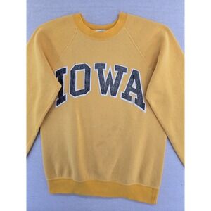 Vtg Iowa Hawkeyes Crewneck Sweatshirt Adult Medium Yellow BW Raglan University